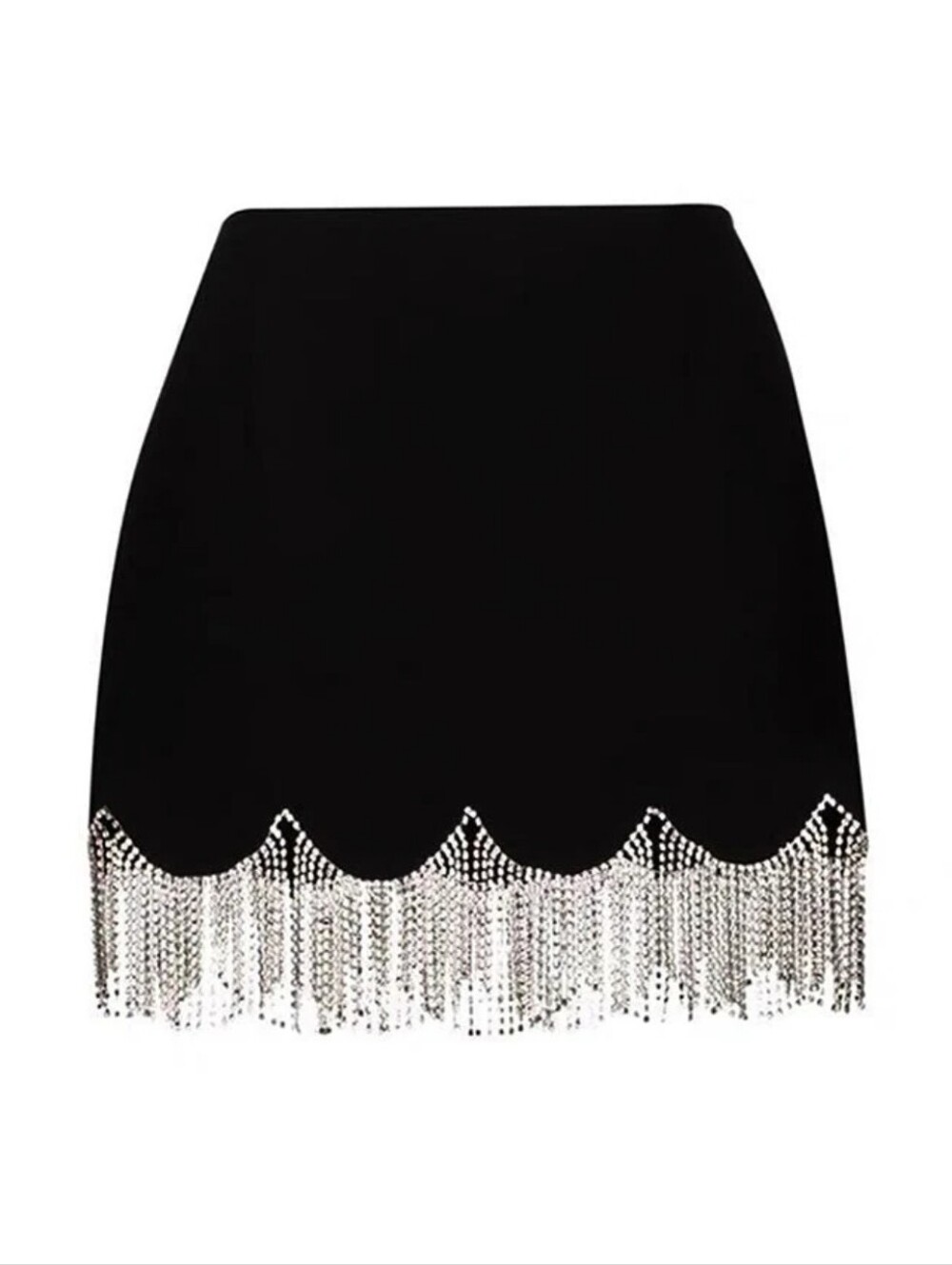 NWT Eloquii Women's Black Velvet Rhinestone Fringe Mini Skirt